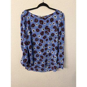 Loft blue floral print blouse women size large
